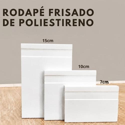 Kit 10 Barras Rodapé Poliestireno Friso Branco 7cm 1m