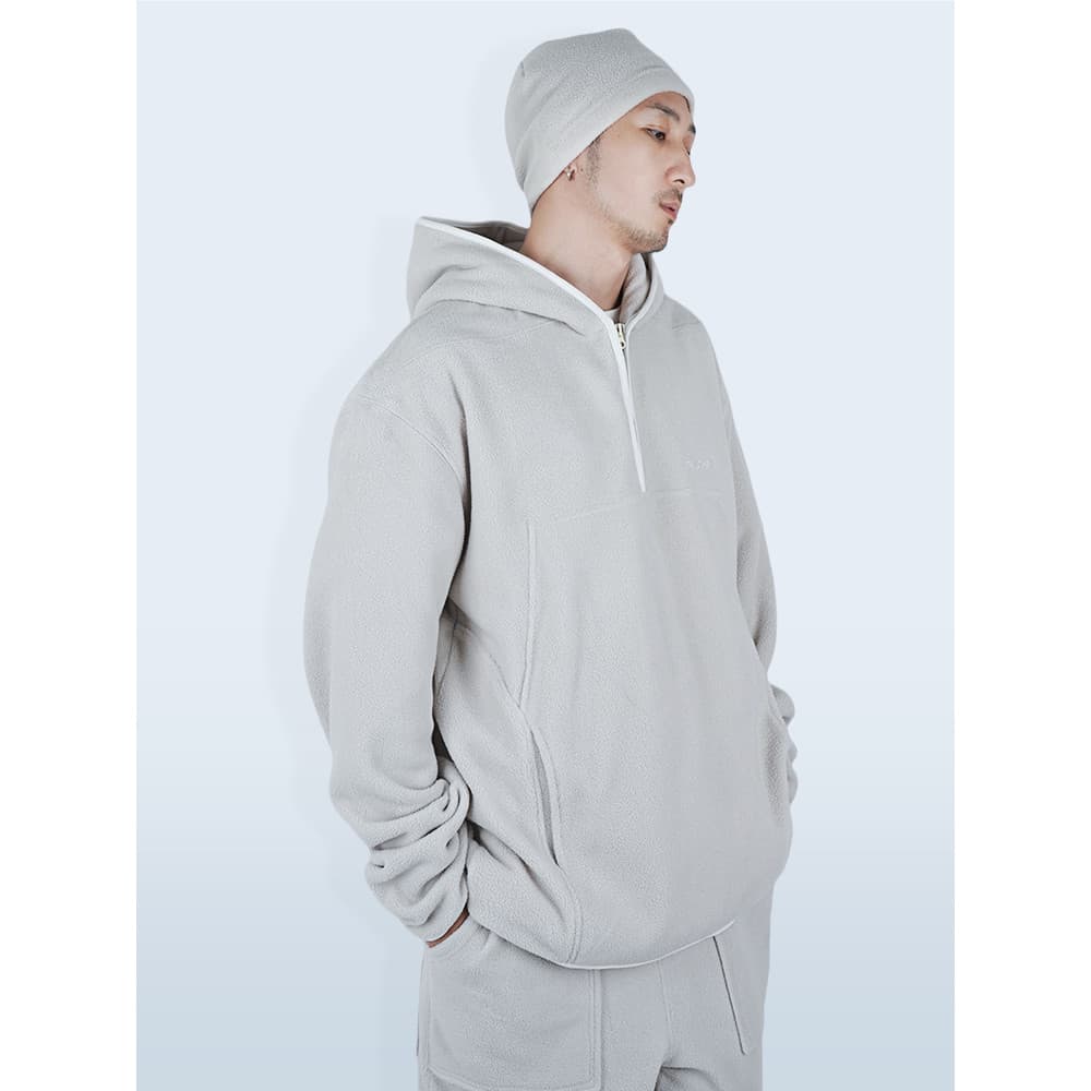STREAMLET.CHEN: Bolso com zíper oculto Estrutura secante Polar Fleece Moletom com capuz solto