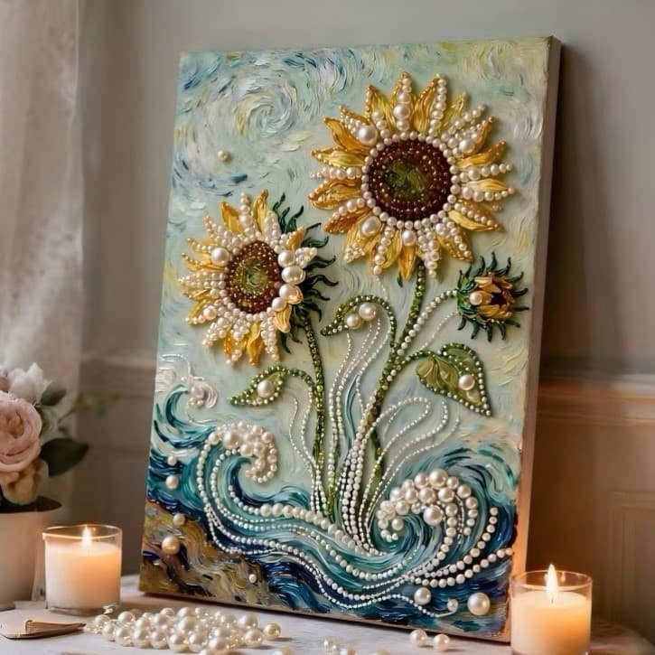 Girassol DIY pérola pintura artesanal presente De flor em relevo diamante adesivo pintura decorativa Material De alta qu