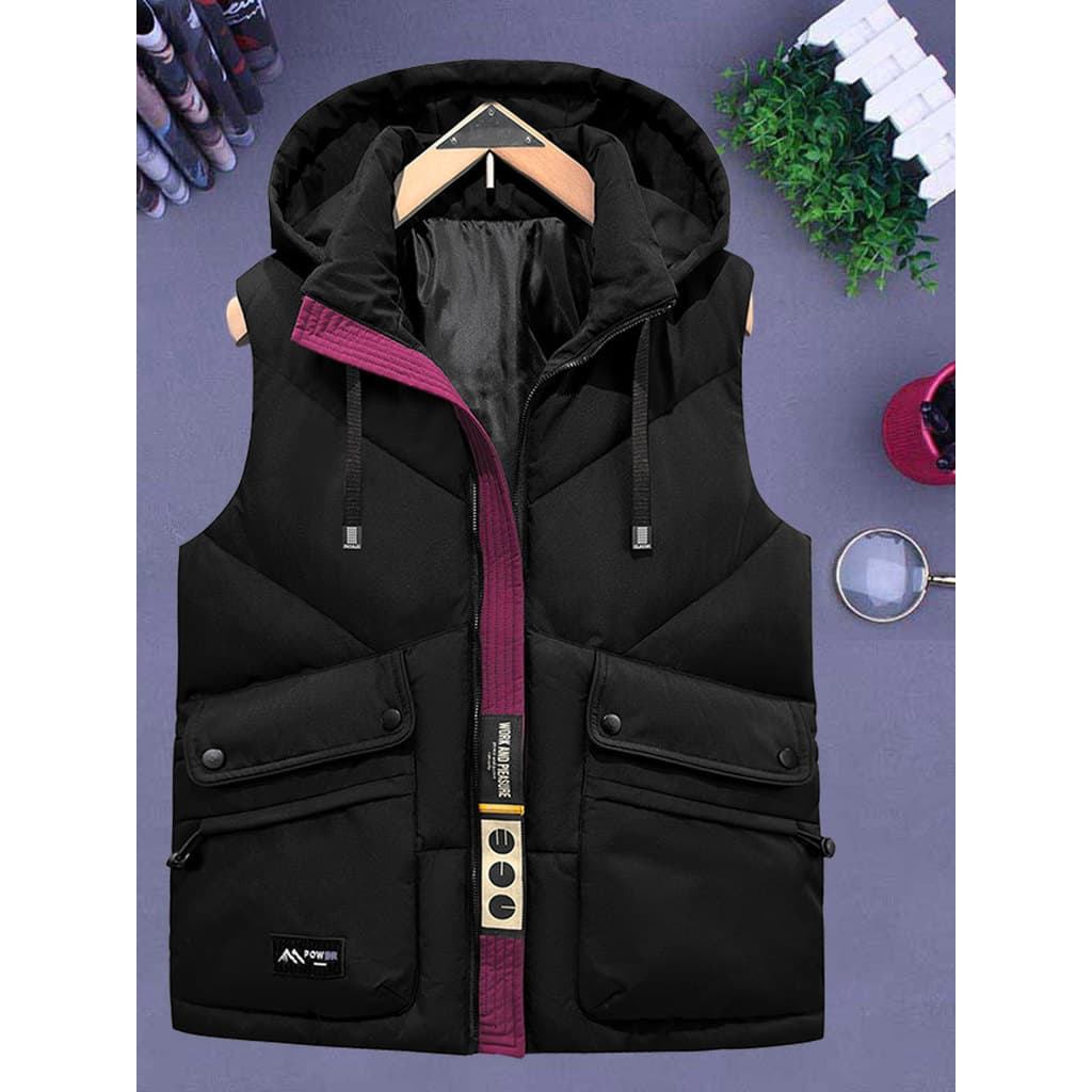 Outono inverno casal usar para baixo colete de algodão masculino engrossado cor quente combinando colete na moda com cap