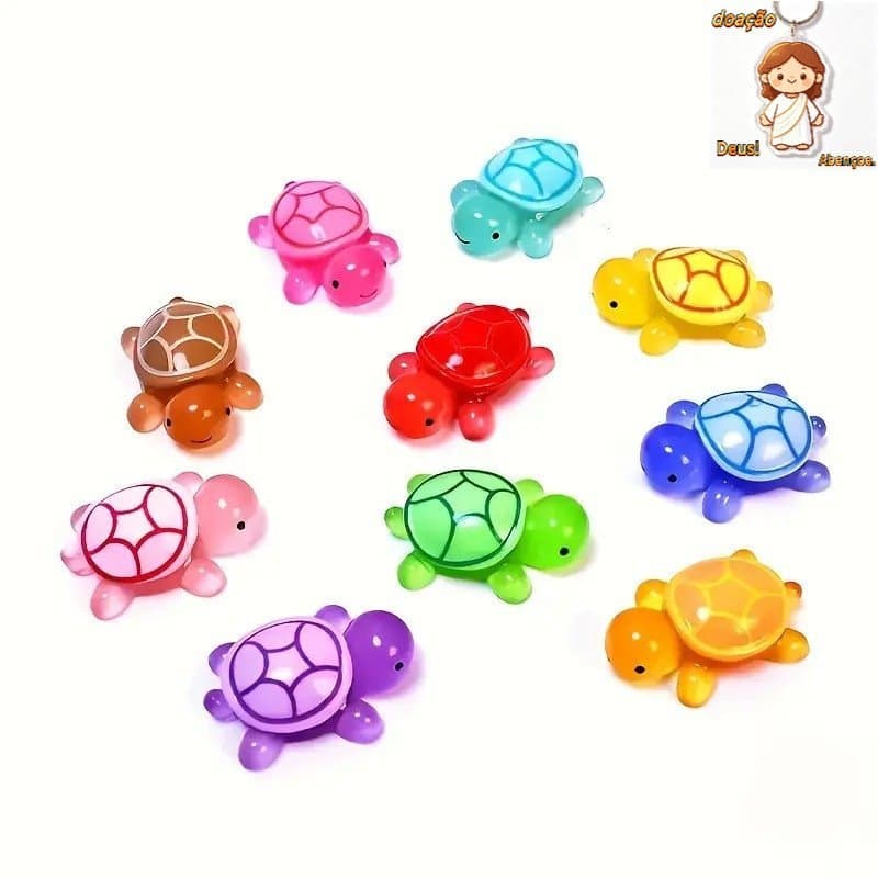 Kit 10 Mini Tartarugas Ornamentais Luminosas Brilhante
