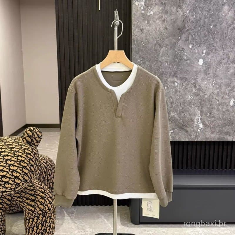Cross-Border outono inverno novo estilo masculino High-End costura falso pulôver de duas peças moletom simples