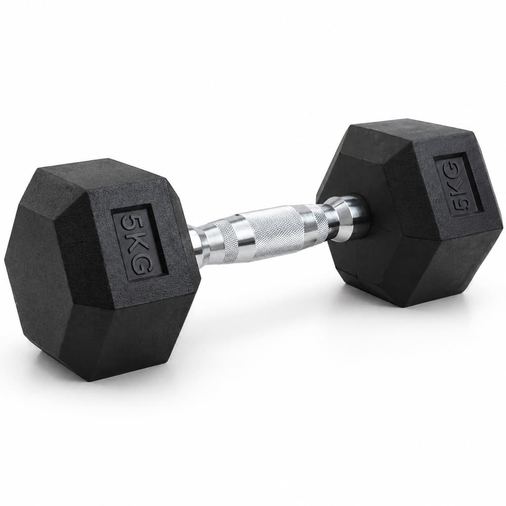 Halter Sextavado 5kg Emborrachado Fitcore Pegada Antiderrapante Musculação Fitness