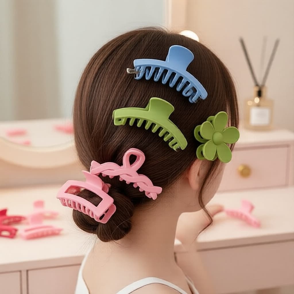 Acessórios de Cabelo Primavera Coreano - Conjunto de Prendedores Acrílicos Fortes de Prata Grande Para Meninas &