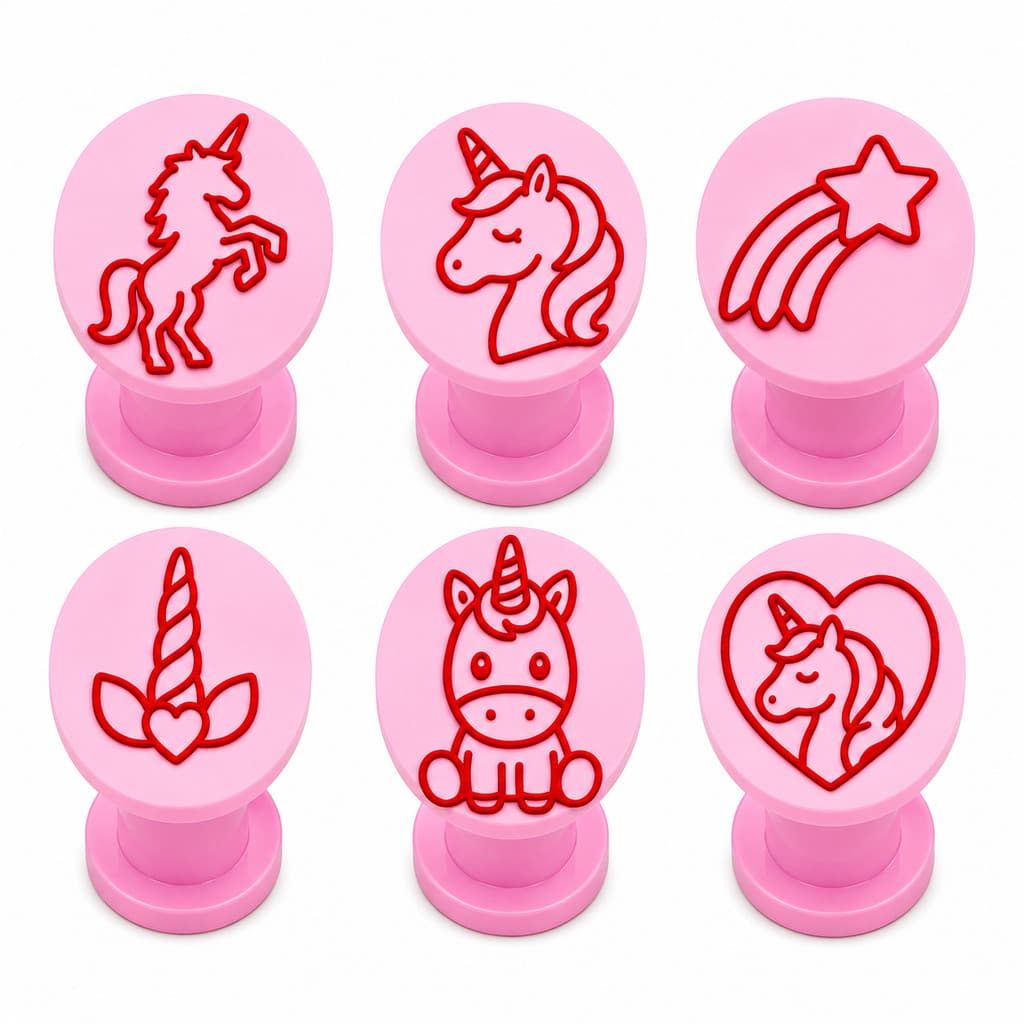 Kit 6 Carimbos para Doces Tema Unicórnio, Festa Infantil, Arco-Íris, Docinhos Personalizados e Brigadeiros