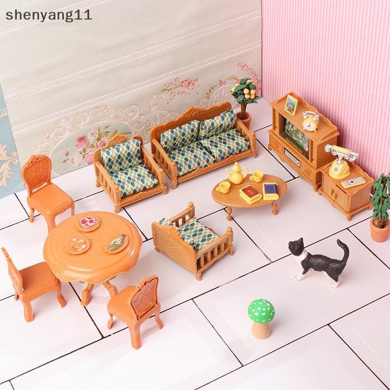 shen 1 : 12 Casa De Bonecas Em Miniatura Mesa De Jantar Cadeira Sofá Chá Conjunto De Armário De TV Modelo Boneca Móveis