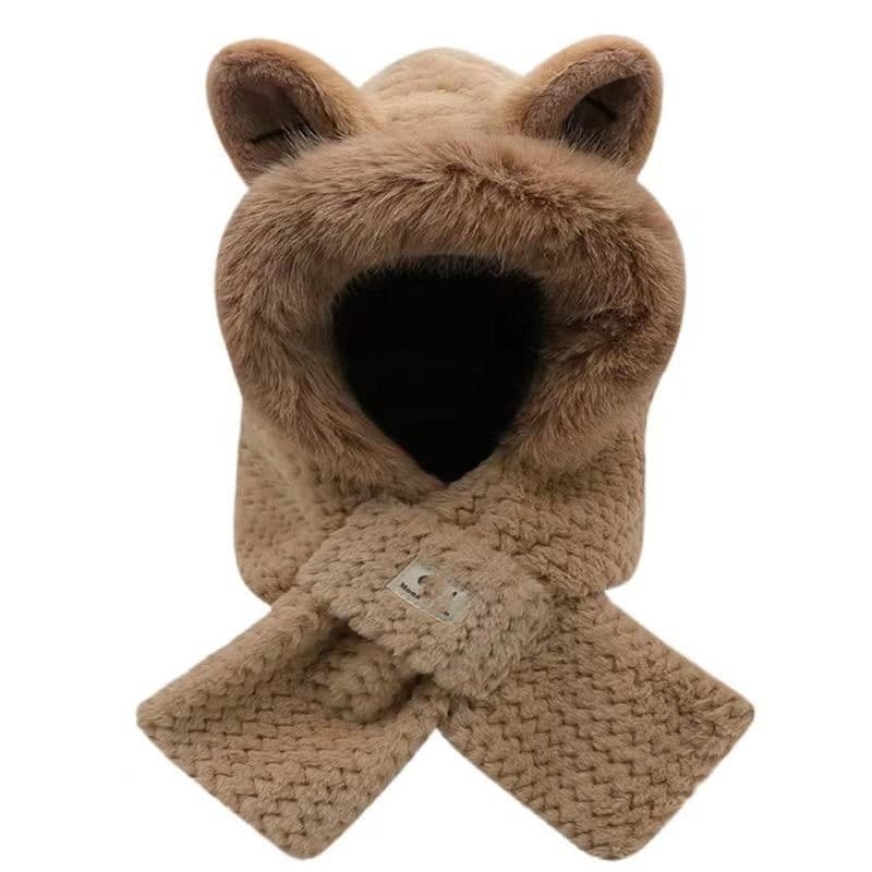 Gorro de Pelúcia com Protetores de Orelha para Mulheres, Aquecedor de Orelha e Cachecol 2 em 1 de Pelo Sintético Espesso