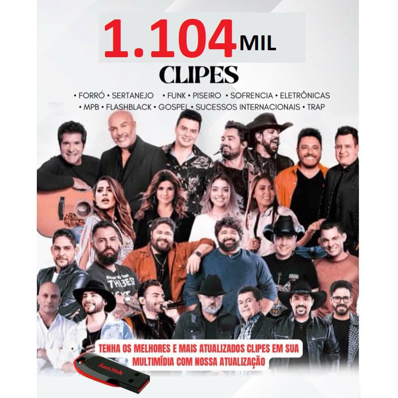 Pendrive Com Clipes 1.104 Vários 2026 | são 1.104 Clipes MP4 | 8GB | As Mais Tocadas | Som Automotivo