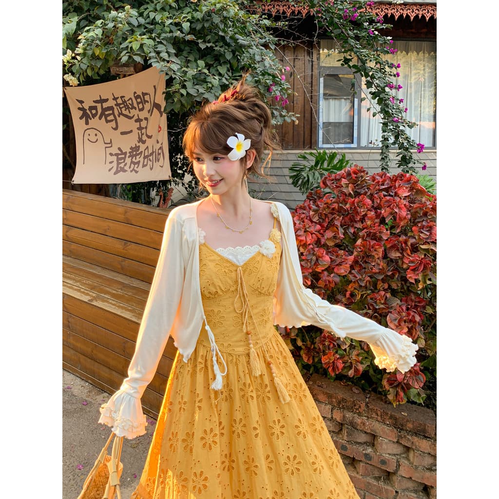 Mori feminino tribo curto exterior jogo branco protetor solar de malha Cardigan feminino novo estilo doce estilingue ves