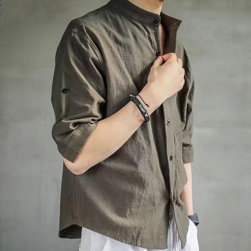 Camisa simples de linho de cor sólida All-Match solta Casual nova camisa