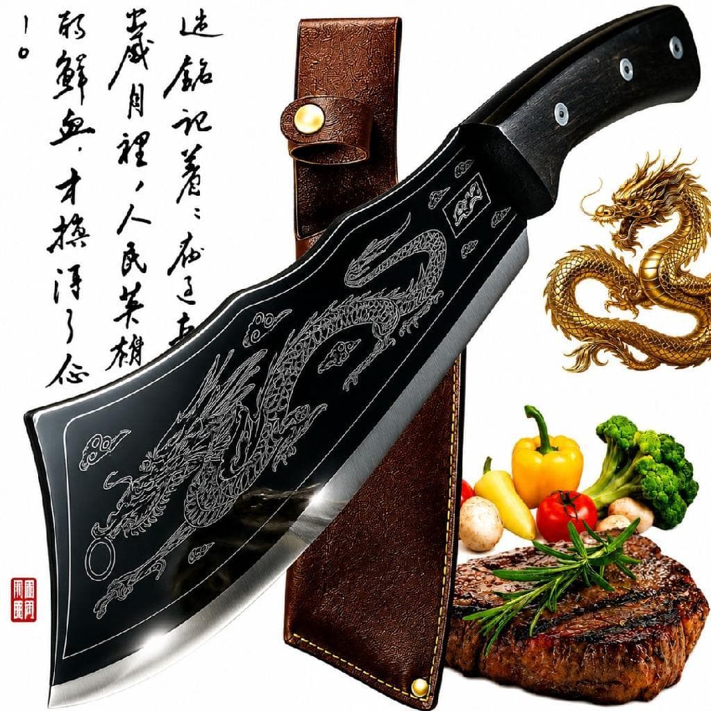 Faca Cutelo Dragão Oriental Aço Inox Churrasco Cozinha