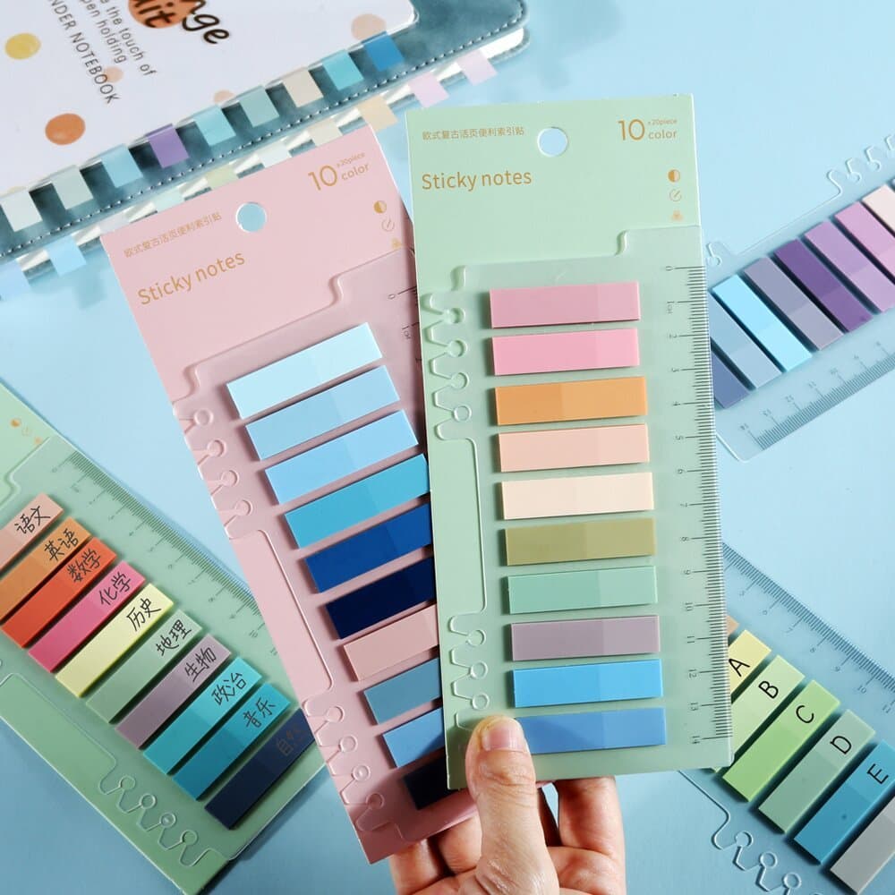 Adesivos de índice em folhas soltas de PET coloridos nas cores Morandi, de alto valor estético, adequados para estudante