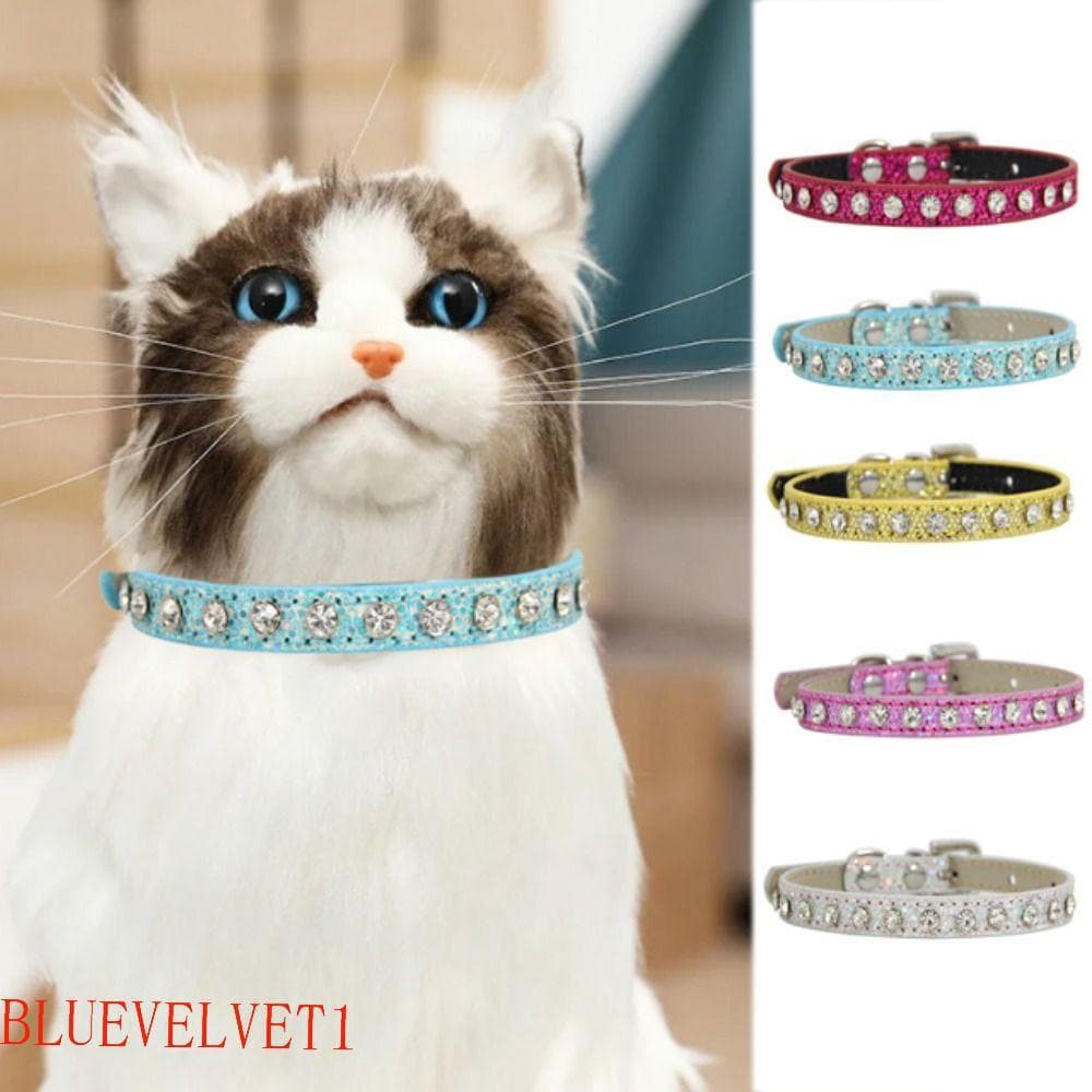 BLUEVELVET1 Coleiras Para Gatos Com Strass Brilhante , Coleira De Gato De Diamante Super Ajustável , Couro