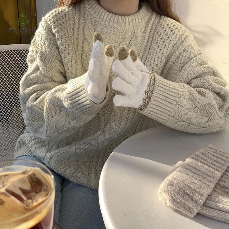 EA & Moda Proteção Contra Vento Ao Ar Livre E Calor Luvas De Malha Quentes De Inverno Para Celular Com Tela Sensível Toq