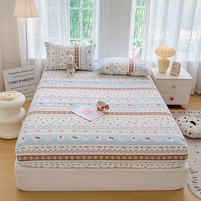 Conjunto De Lençóis De Fio Enrugado De Camada Dupla Macio Cloud Feel Grau A Algodão Bufante Adequado Para Pele Anti-S
