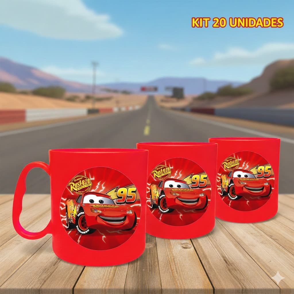 Kit 20 Canecas Personalizadas Adesivadas Carros Relampago McQueen Personagem infantil pra festas