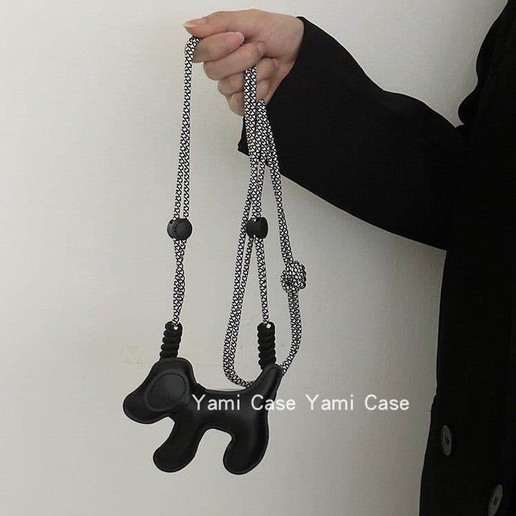 Grande orelha cão telefone móvel volta clipe Crossbody cordão ins estilo coreano dos desenhos animados preto bonito meni