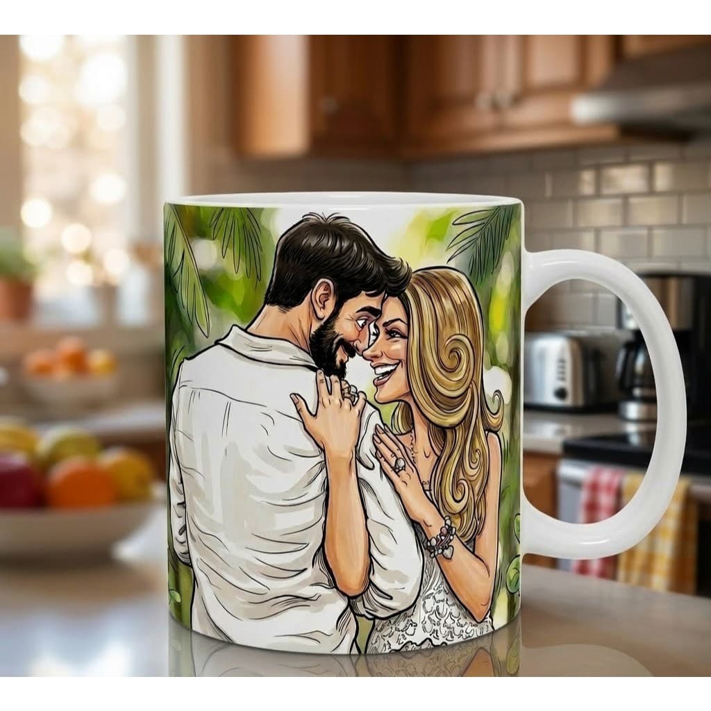 Caneca Sua Foto Caricatura Personalizada 325 ml Cerâmica Resistente Alta Qualidade Xícara Estampada