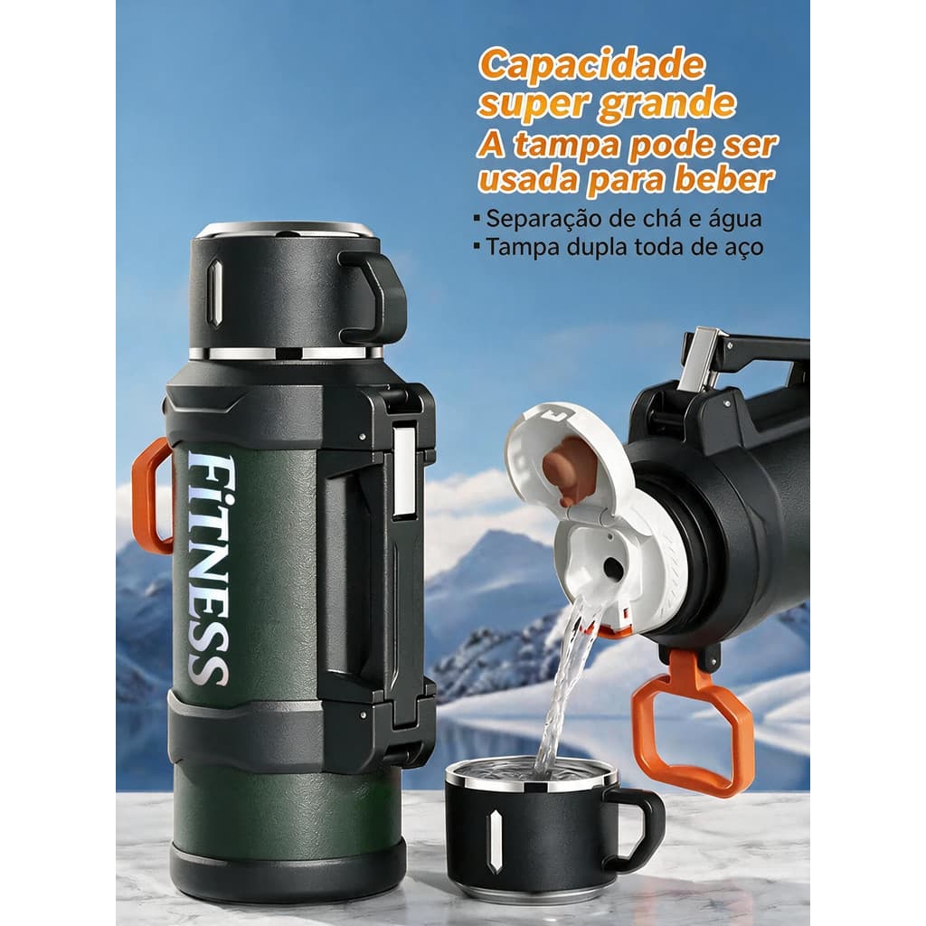 Garrafa Térmica Isolamento a Vácuo 2000ML Com Alça de Ombro Ajustável Portátil Doméstico e Ao Ar Livre BP-11049