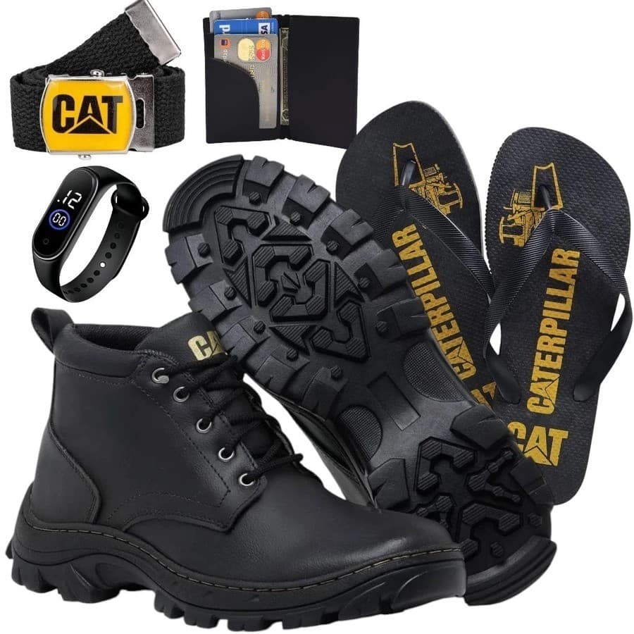 Kit Casual Masculino com Bota Tratorada + Chinelo + Carteira + Cinto + Relógio