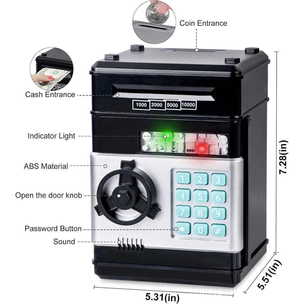Cofrinho Refasy para Dinheiro e Moedas, Cofre Eletrônico em Forma de ATM para Crianças de 3 a 12 Anos, Caixa de Poupança