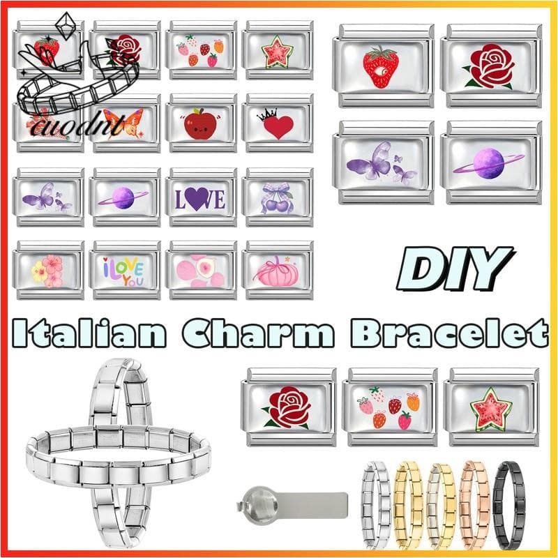 Borboleta Tulipa Italiano Charme Pulseira Caber 9mm De Aço Inoxidável Jóias Fazendo Acessórios DIY Retro Personalidade M