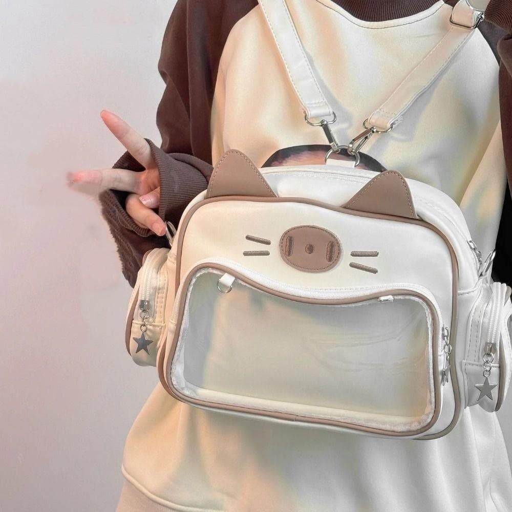 Bolsa De Bolso Transparente HWNOSU , Adge Display JK Kawaii Cute Cat Itabag , Ombro Y2K De Couro PU