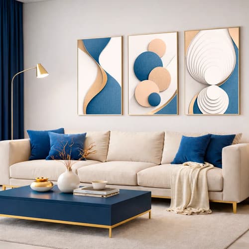 Kit 3 Quadros Decorativos Para Sala Minimalista Azul 50x90