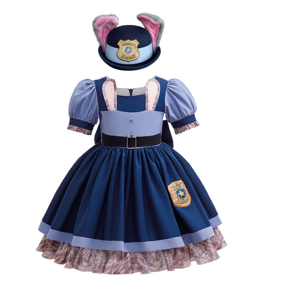 Fantasia da Judy Hopps de Zootopia 2 da Disney para Meninas, Vestido de Coelhinha Polícia com Cinto, para Halloween, Cos