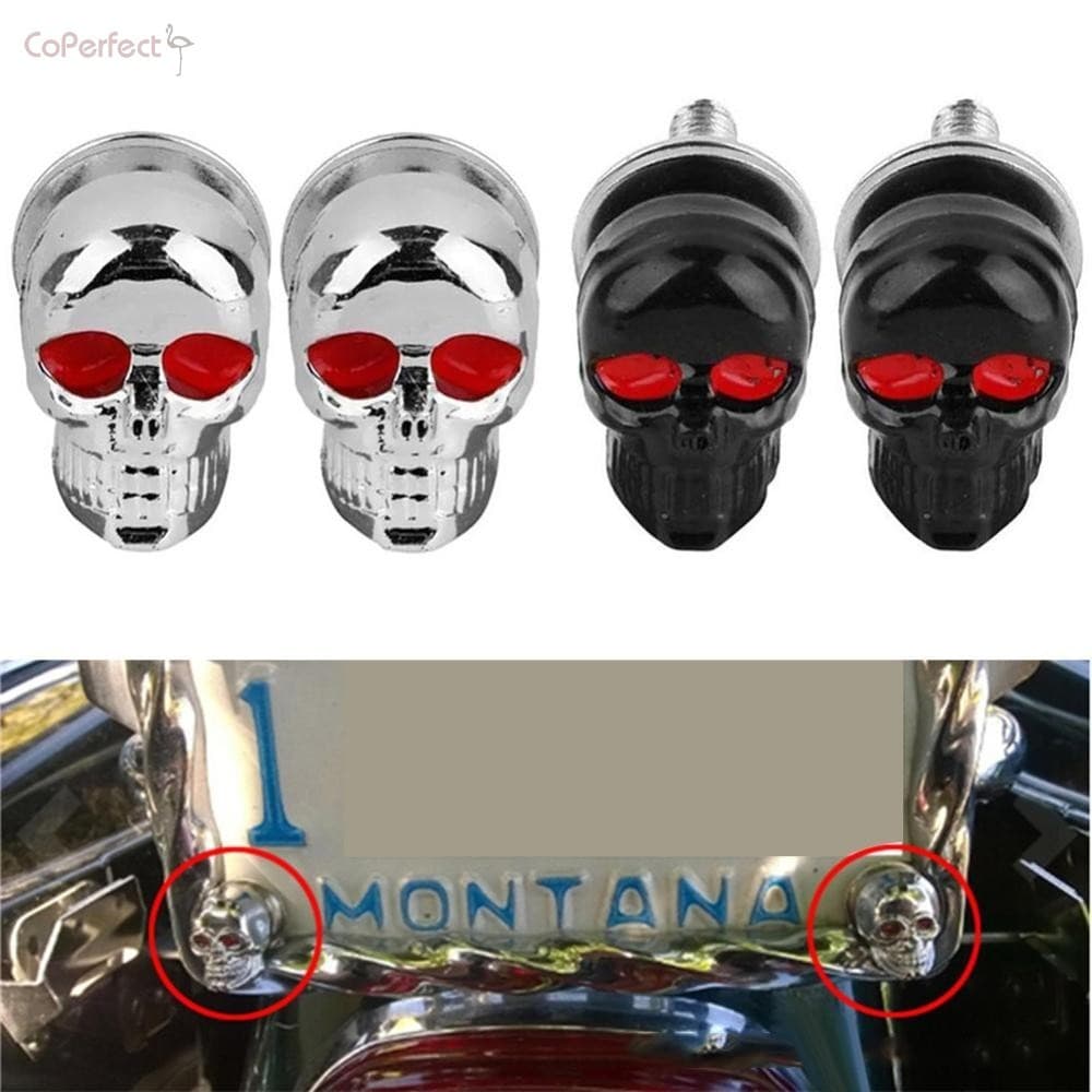 2 Pcs Crânio Tampa Da Moldura Placa De Licença-Fixação De Parafuso De Metal Para Caminhão De Carro De Motocicleta