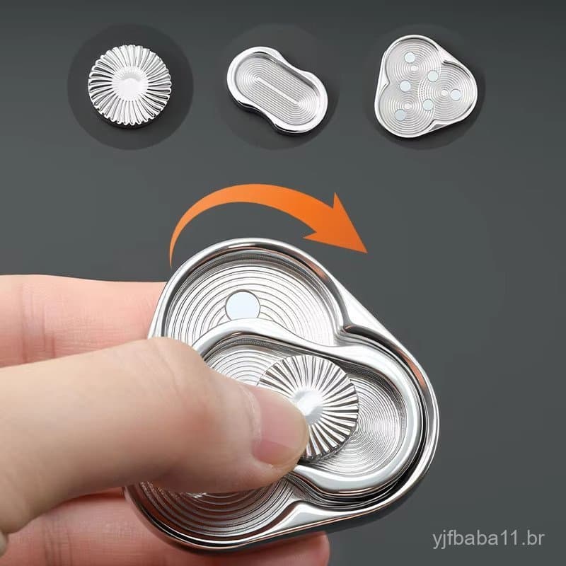 Brinquedo de dedo EDC de metal com três anéis e mecanismo de empurrar-puxar, girador de bolinhas rotativas para alívio d