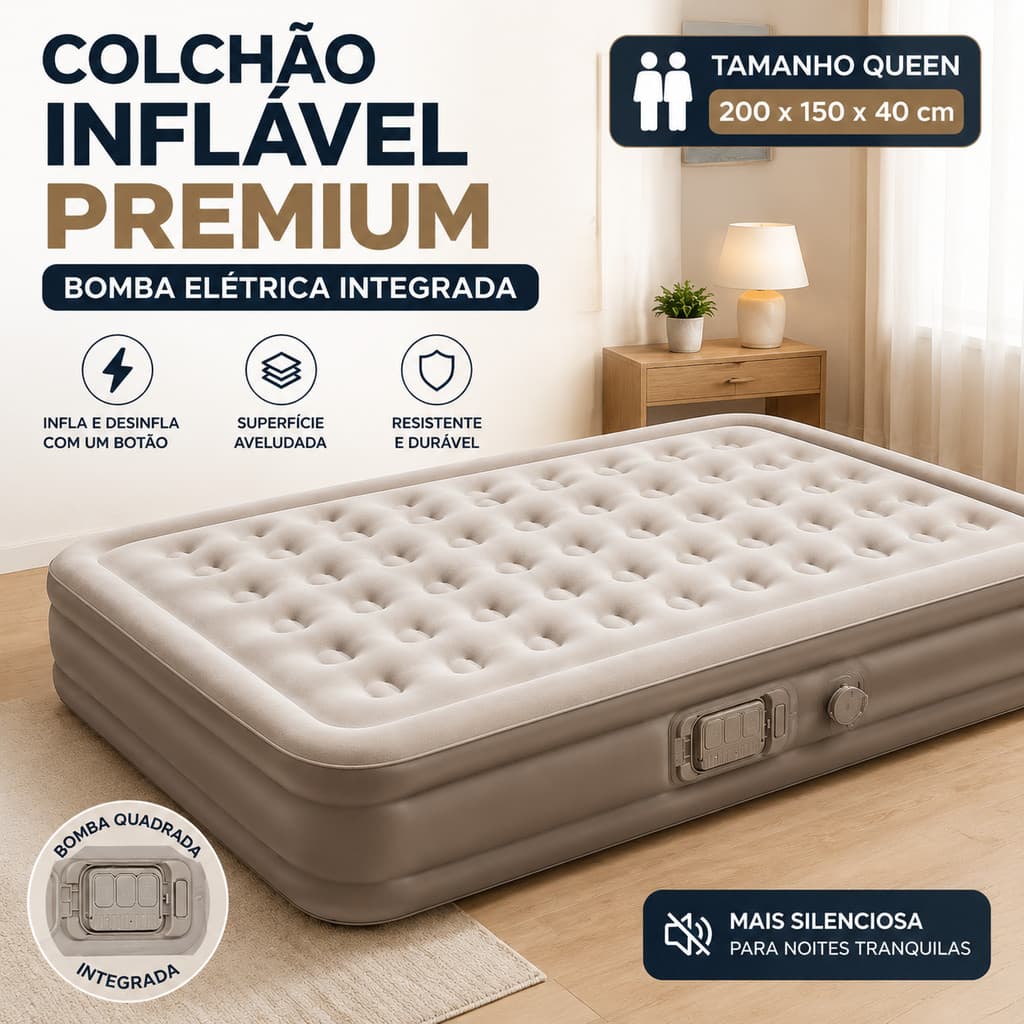 Northmarch Colchão Inflável Casal Premium 200x150x40cm com Bomba Elétrica Integrada Cama de Ar Aveludada Confortável