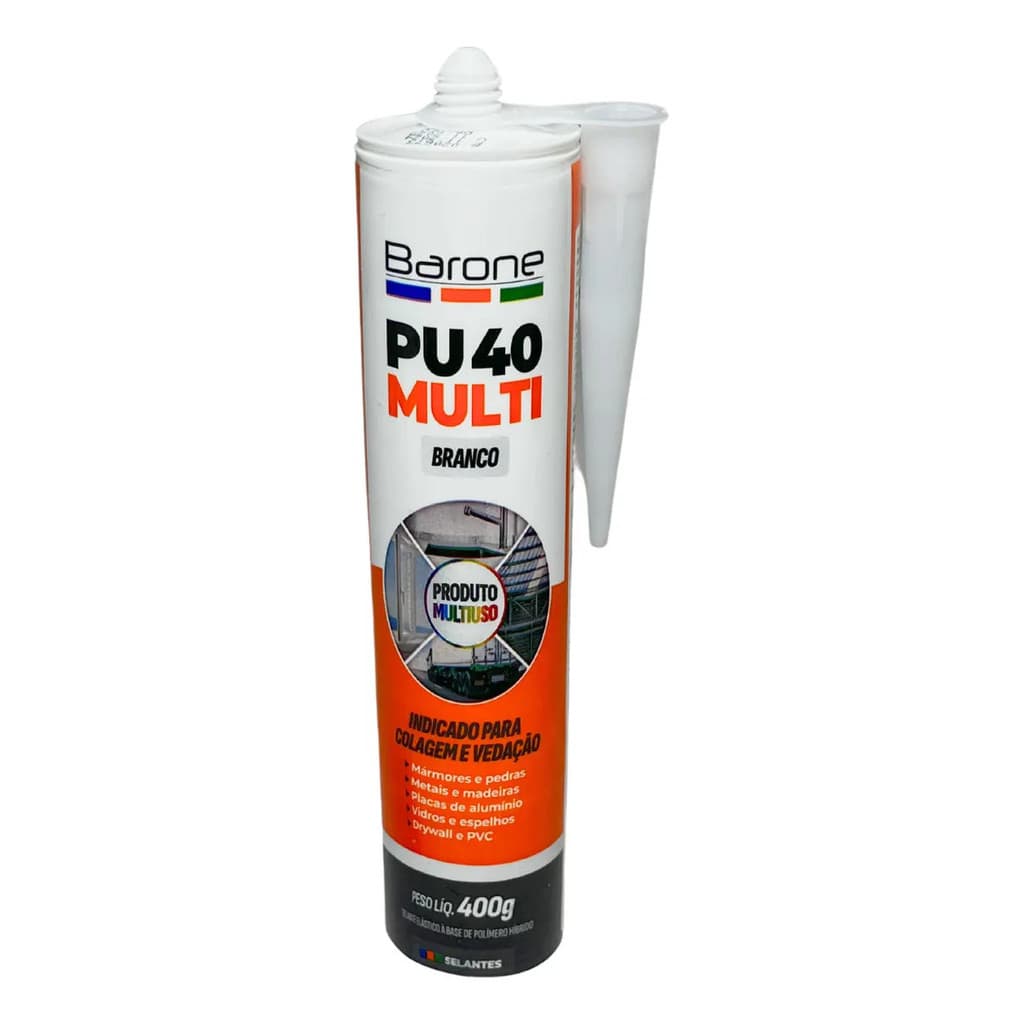 Selante elástico polímero híbrido PU 40 Multi Barone branco para vedação