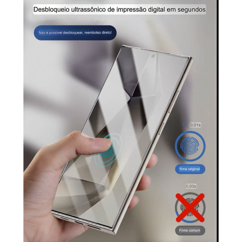 KIT 2 em 1 Versão de desbloqueio de impressão digital pelicula vidro s24 ultra/ S26 ULTRA/S25 ULTRA Capa Translucida