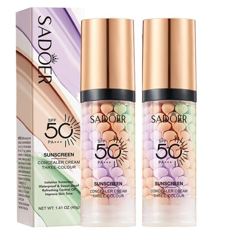 Primer facial de 2 peças para antes da maquiagem, corretor de cor em uma única etapa, protetor solar 3 em 1 com FPS 50 P