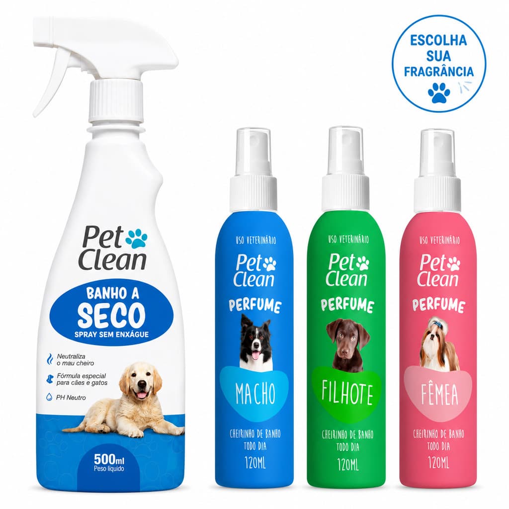 Kit Banho a Seco Pet Clean + Perfume Pet Escolha Aroma