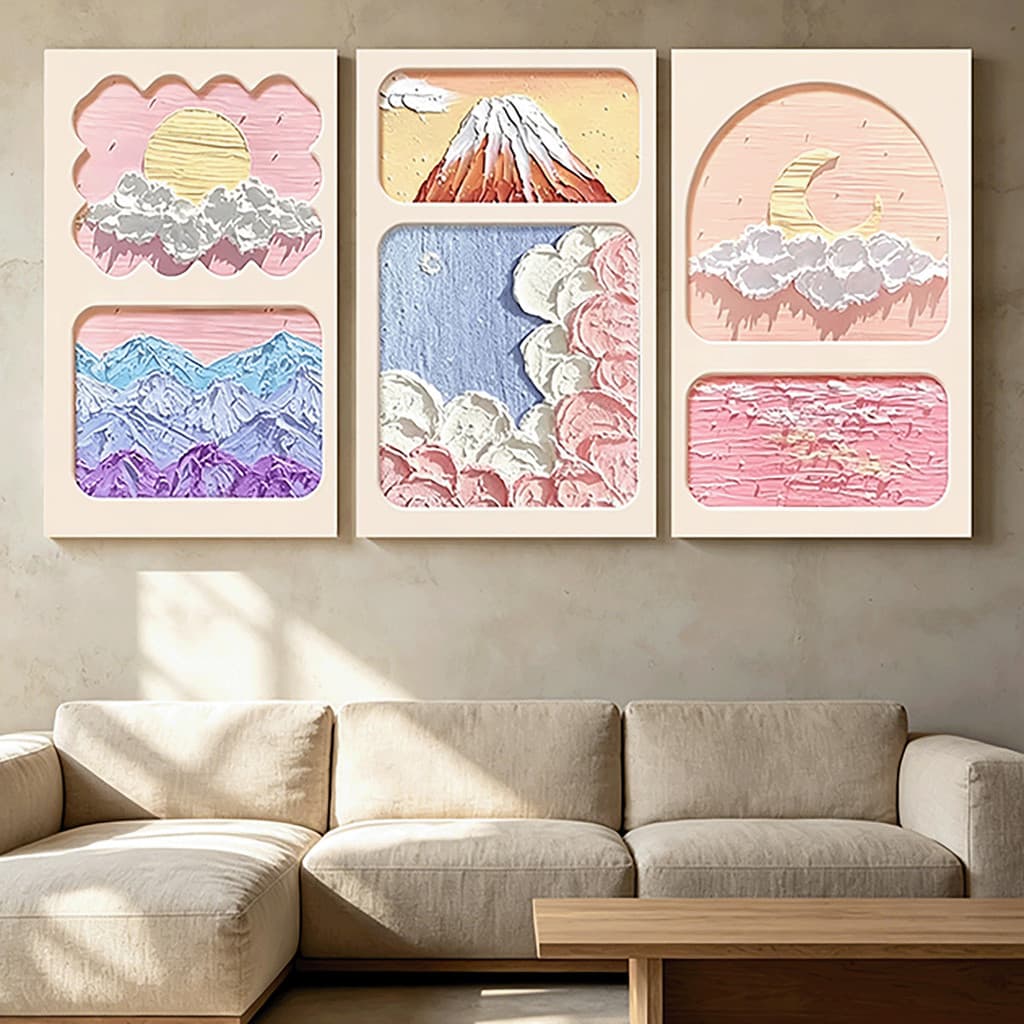 Quadros Decorativos Vulcão Rosa Sol e Lua no Estilo Nórdico a Decoração Artística Perfeita Para a Sala de Estar Quarto