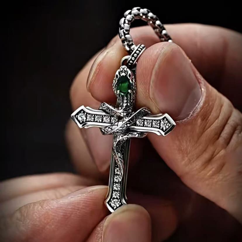 Teng Snake Cross Colar Masculino Moderno Retro Nicho Pingente Exclusivo Pingente Unissex