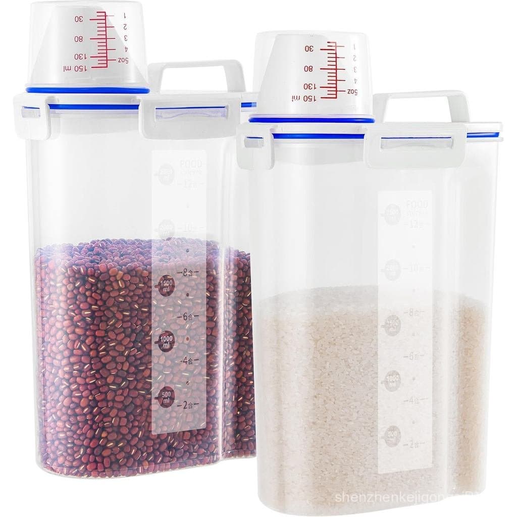 2 Peças de Recipientes de Armazenamento de Arroz de 5,5 Libras, Recipiente de Arroz com Copo Medidor e Bico Dosador, Rec