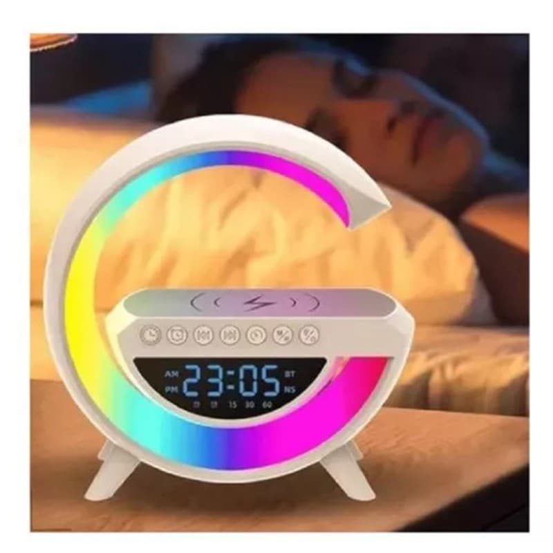 Caxinha de Som G -Speaker Com Relógio Luminária Bluetooth Carregador Sem Fio Led Luz Rgb COM RELÓGIO