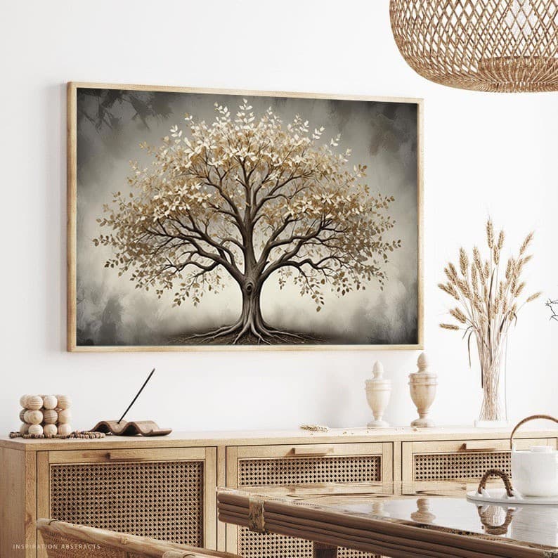 Quadro Decorativo Arvore Fundo Cinza Decor