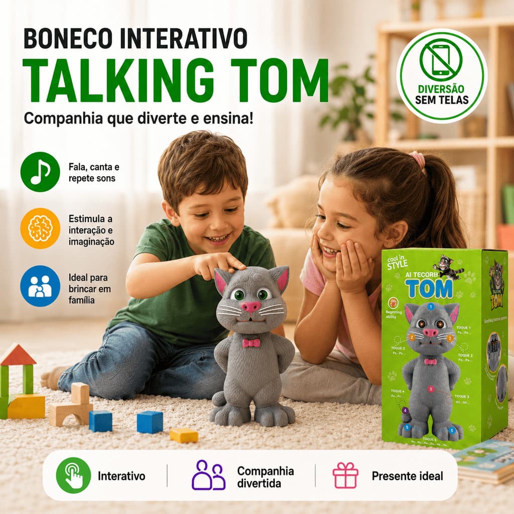 Boneco Ai Touch Talking Tom  Repete Fala Responde Ao Toque!
