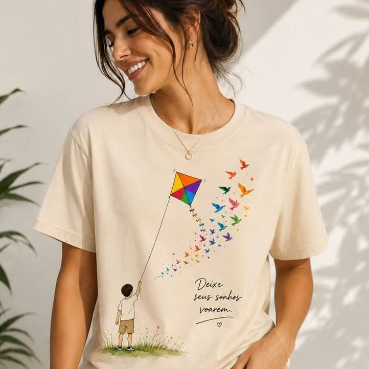 Camiseta Feminina 100% Algodão Macio Leve Blusa Feminina Estilosa Estampa Delicada