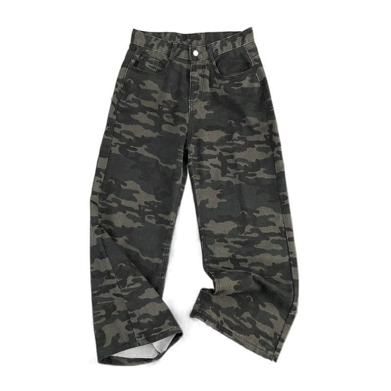 Calças jeans masculinas camufladas estilo retrô americano, roupa de estilo urbano, macacão reto, calças compridas de per