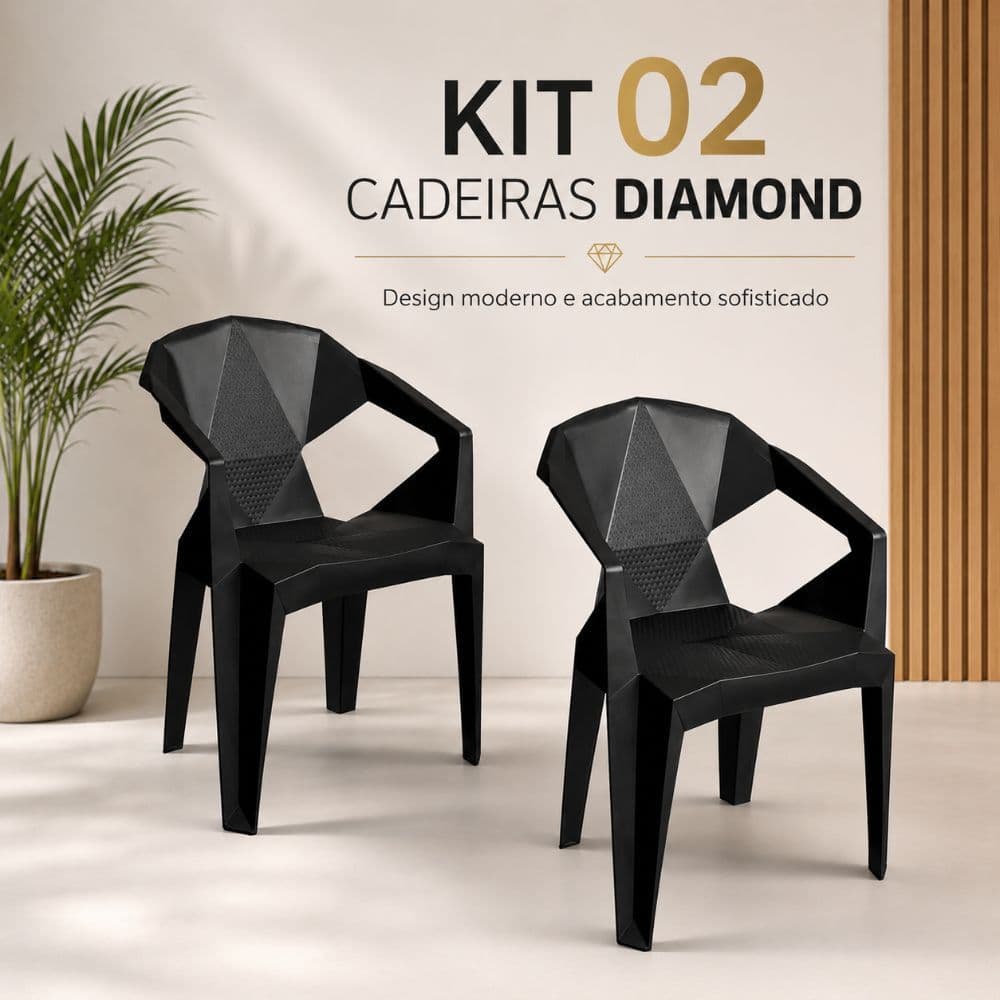 Kit C/02 Cadeiras Com Encosto De Braço Poltrona Diamond Preta