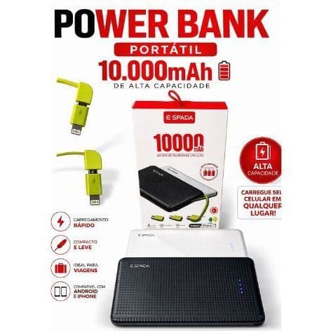 Carregador Portátil Power Bank Espada PN-951E 10000mAh Bateria Externa Rápida  5V/2.1A Compacto Universal