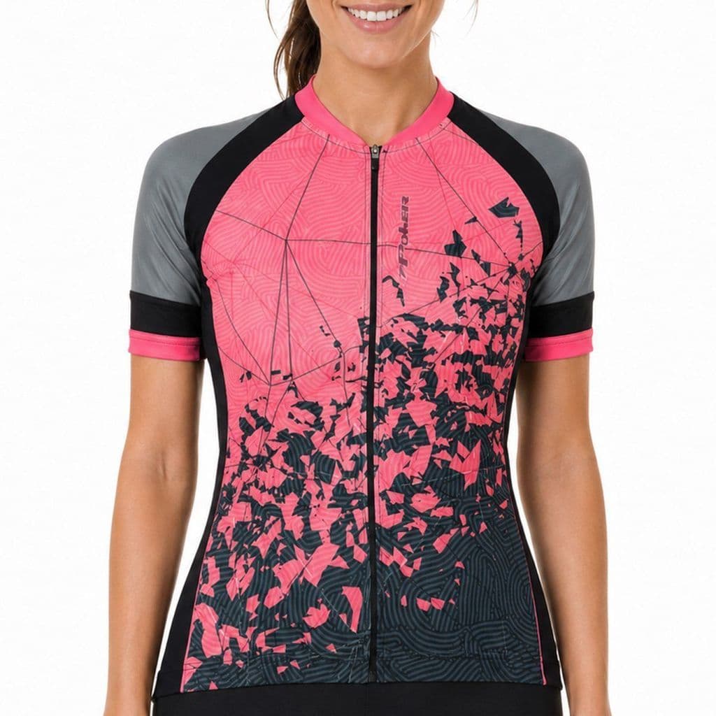 Camisa de Ciclismo Poker Miragem Feminina Cinza e Rosa
