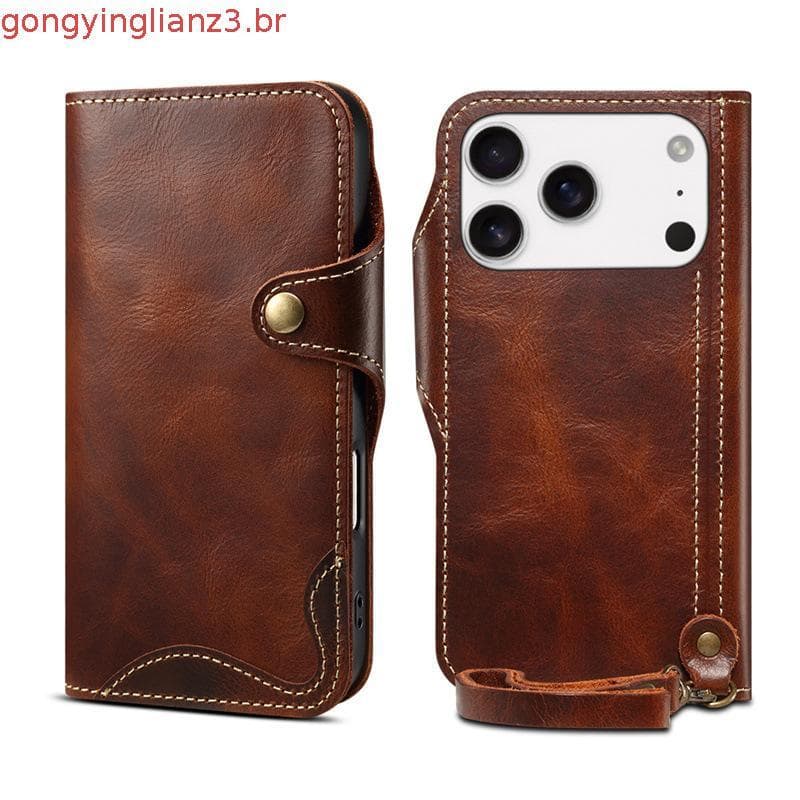 Capa De Telefone De Couro Real Genuíno Para iPhone17 Pro Max 16 15 14 13 12 11 16E Luxo Vintage Flip Carteira Cartão Sac