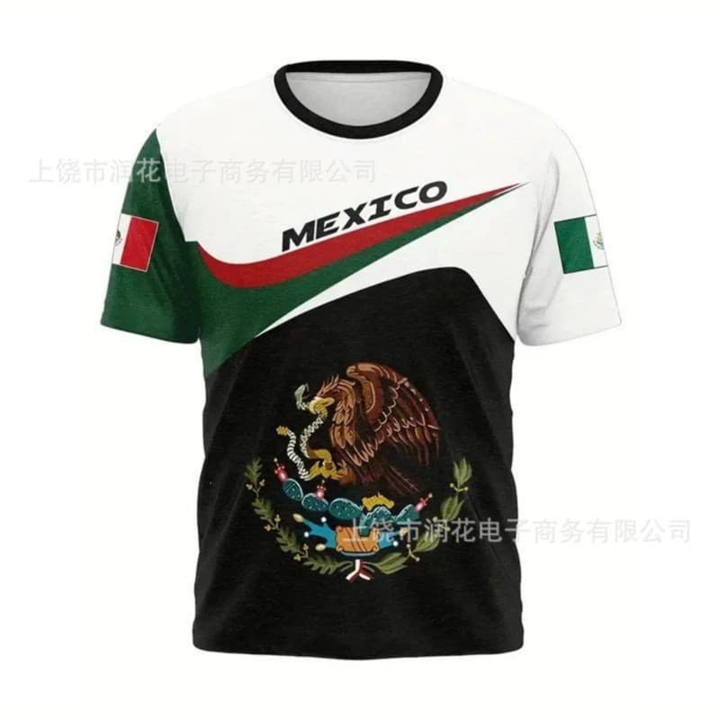 Bandeira mexicana águia camiseta masculina moda 3D impressão boxe futebol Plus Size esportes manga curta