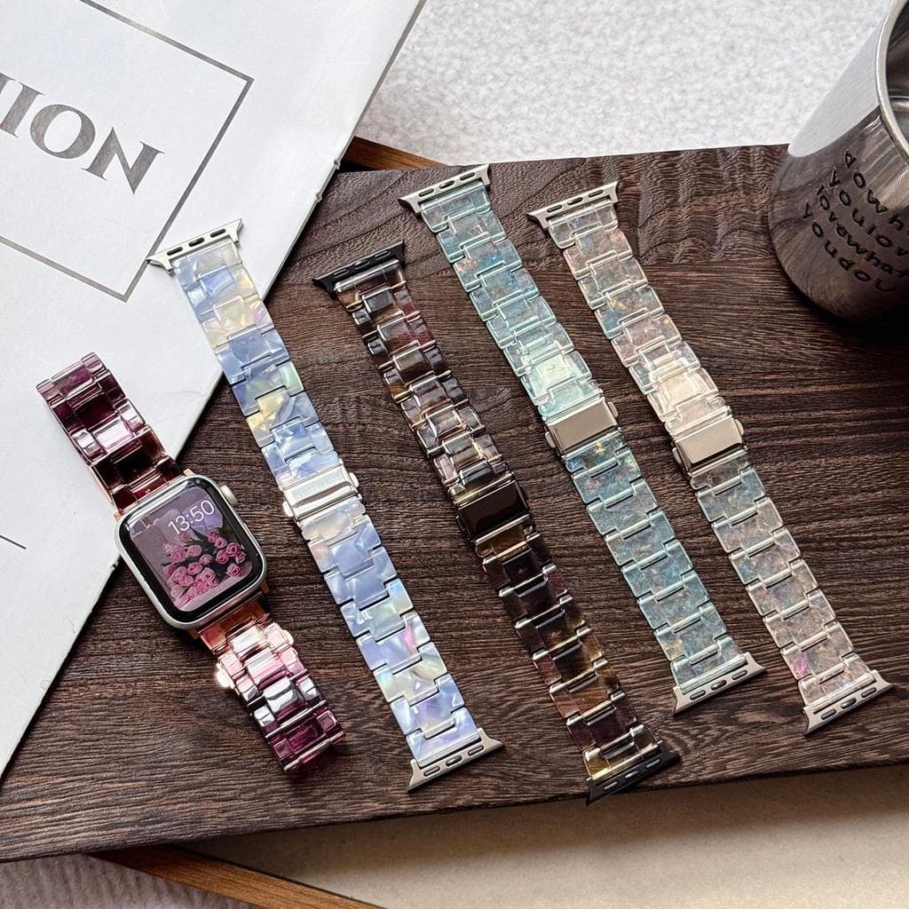 Pulseira De Relógio De Resina Transparente Iridescente Delicada Com Padrão De Concha Brilhante Para Apple Watch Series 1